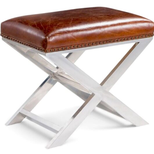 Leather & Chrome X Base Footstool
