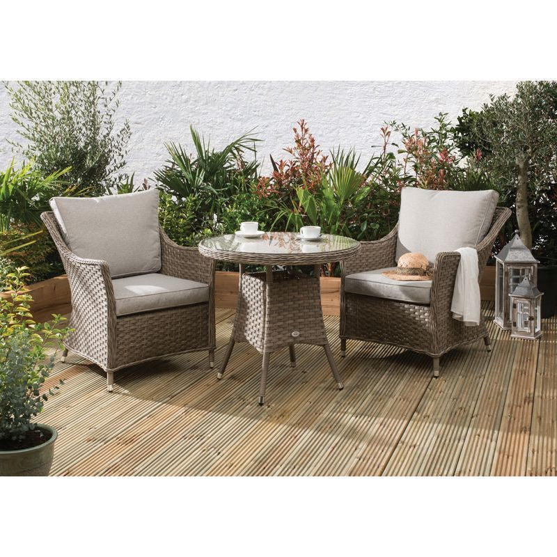 Arles Garden Bistro Set by Croft - 2 Seats Aluminium Full Round Weave Rattan Cream