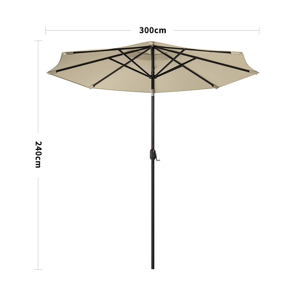 Beige 3M Outdoor Parasol Umbrella with LED Lights