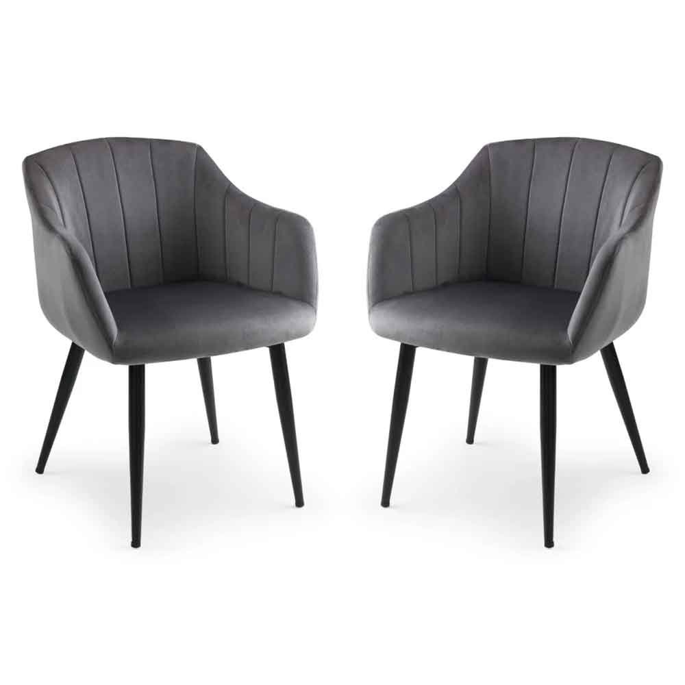 Harnio Grey Velvet Dining Chairs with Black Legs in Pair