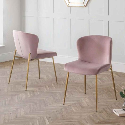 Hirosan Dusky Pink Velvet Dining Chairs with Gold Legs in Pair