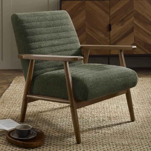 Izenel Fabric Armchair With Wooden Frame in Olive Green