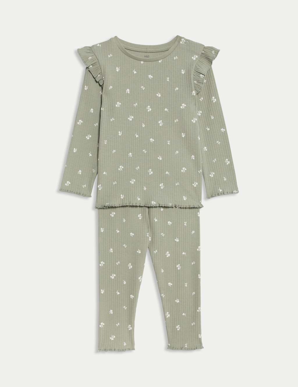 M&S 2pc Cotton Rich Ditsy Top & Bottom Outfit (0-6 Yrs) Green