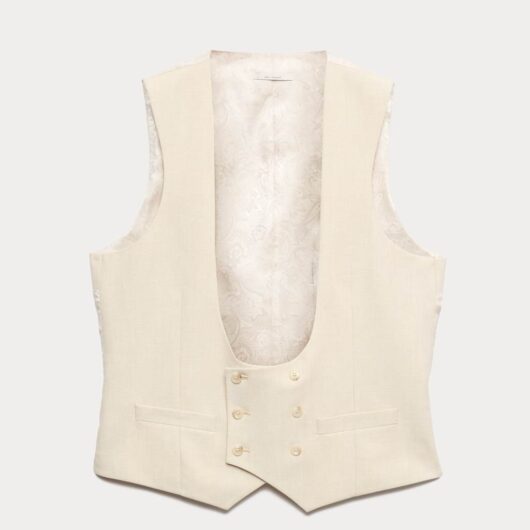 M&S Tailored Fit Double Breasted Waistcoat with Linen Stone