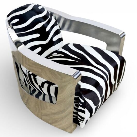 Man Cave Aviator Luxury Zebra Hide Leather Lounge Armchair Aluminium