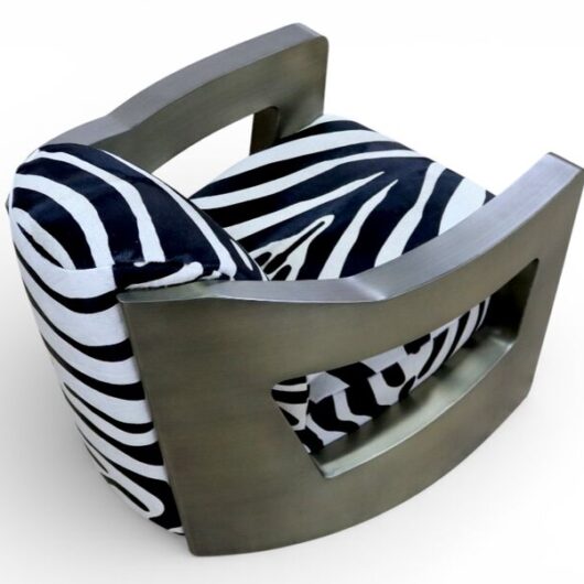 Man Cave Aviator Luxury Zebra Hide Leather Lounge Armchair Brushed Antique Brass Aluminium