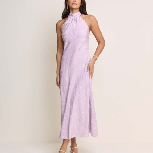 Nobody's Child Satin Halter Neck Maxi Slip Dress Purple