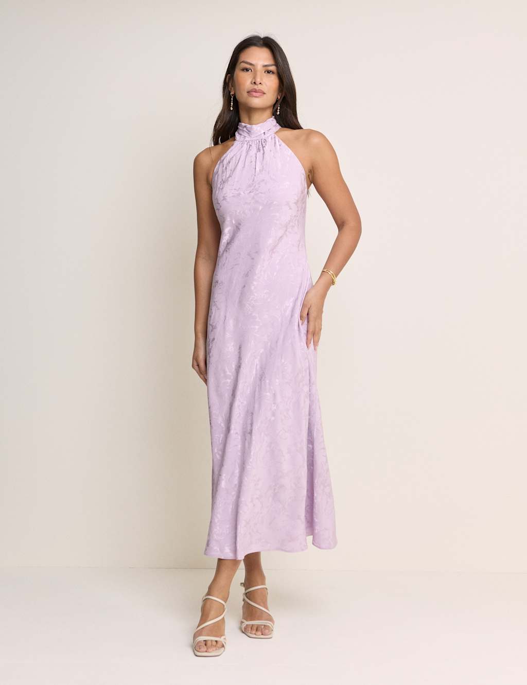Nobody's Child Satin Halter Neck Maxi Slip Dress Purple