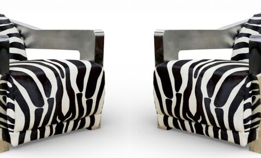 Pair Of Man Cave Aviator Luxury Zebra Hide Leather Lounge Armchairs Aluminium
