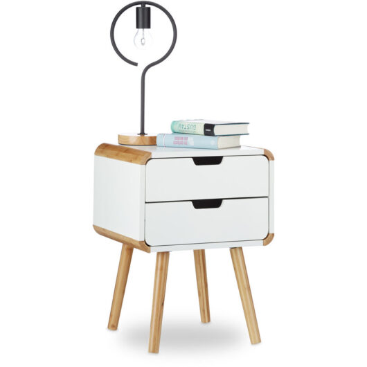 Relaxdays - Bedside Table with 2 Drawers, Wooden Nightstand, Compact Bedroom Dresser, HxWxD: 50 x 40 x 40 cm, White