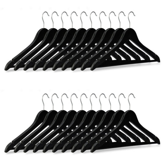 Relaxdays Wooden Coat Hanger Set, Pack of 20 Clothes Hangers for Trousers and Shirts, H x W x D: 23 x 44 x 1 cm, Black