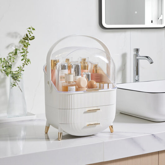 White Elegant Makeup Storage Organizer Box with Drawers and Handle