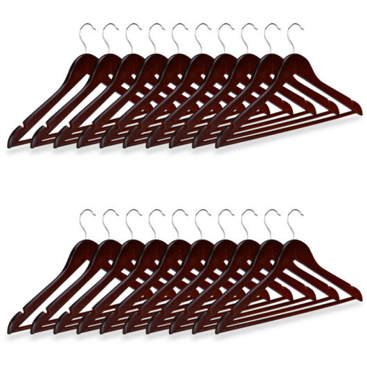 Wooden Coat Hanger Set, Pack of 20 Clothes Hangers for Trousers and Shirts, h x w x d: 23 x 44 x 1 cm, Brown - Relaxdays